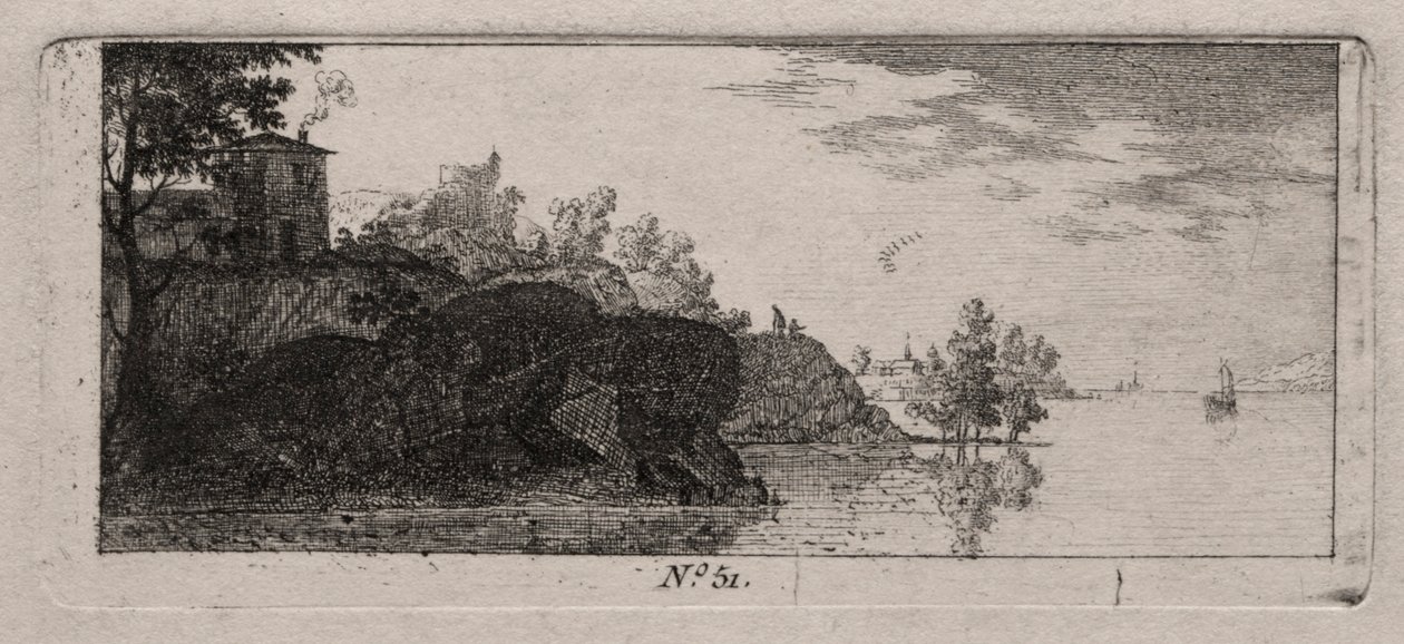 Cabaña en un promontorio rocoso junto a un río de Antoine de Marcenay de Ghuy