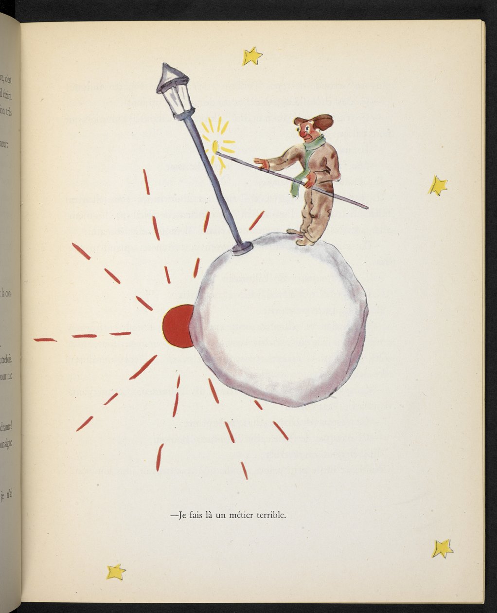 Estoy haciendo un trabajo terrible, ilustración del Lamplighter de "Le Petit Prince", de Antoine de Saint-Exupéry. de Antoine de Saint Exupery