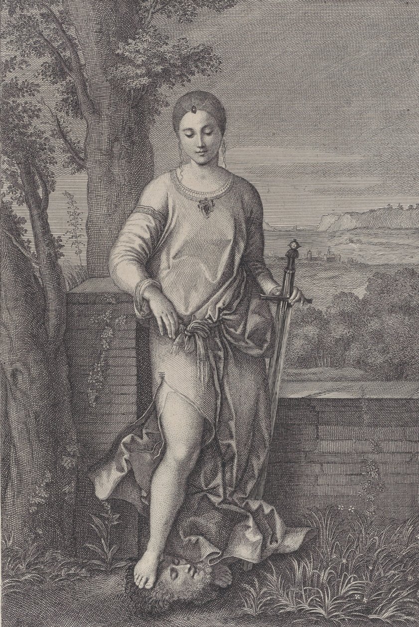 Judith de pie con su pie sobre la cabeza de Holofernes, ca. 1729 de Antoinette Larcher