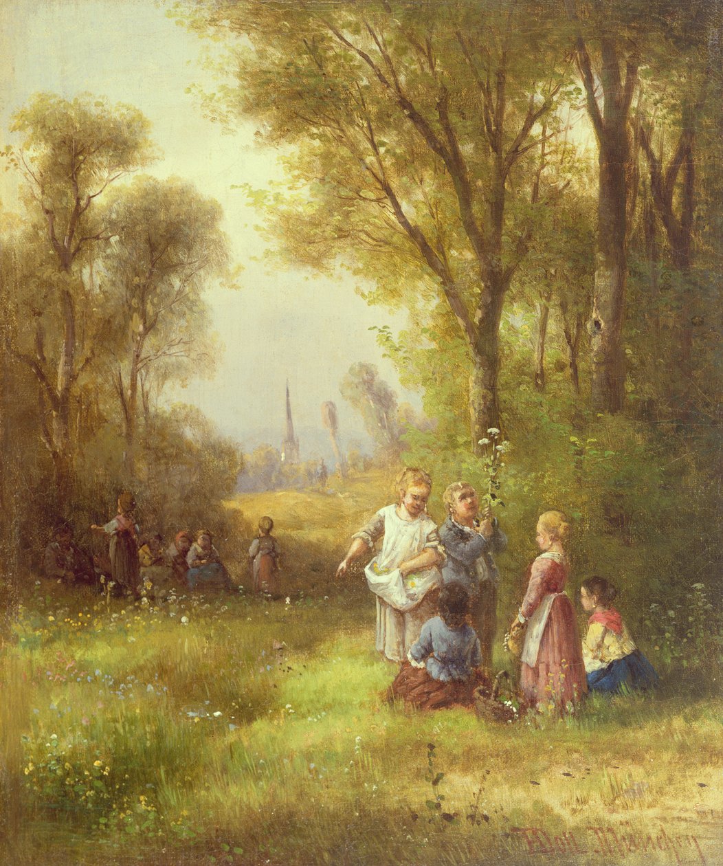 Jugando en el bosque, siglo XIX de Anton Doll
