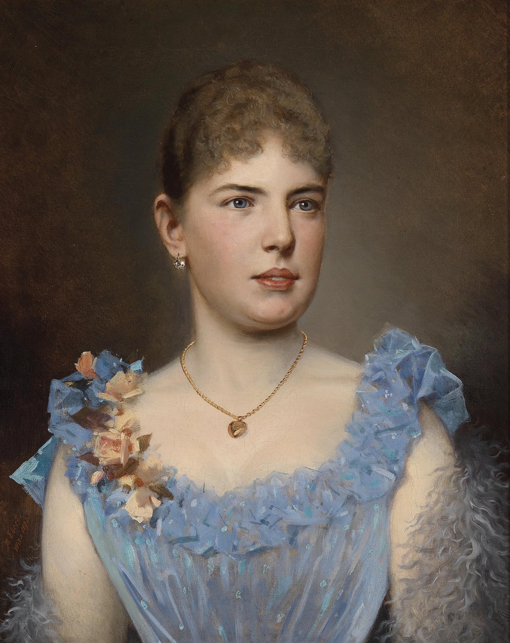 Retrato de una dama en vestido azul de Anton Ebert