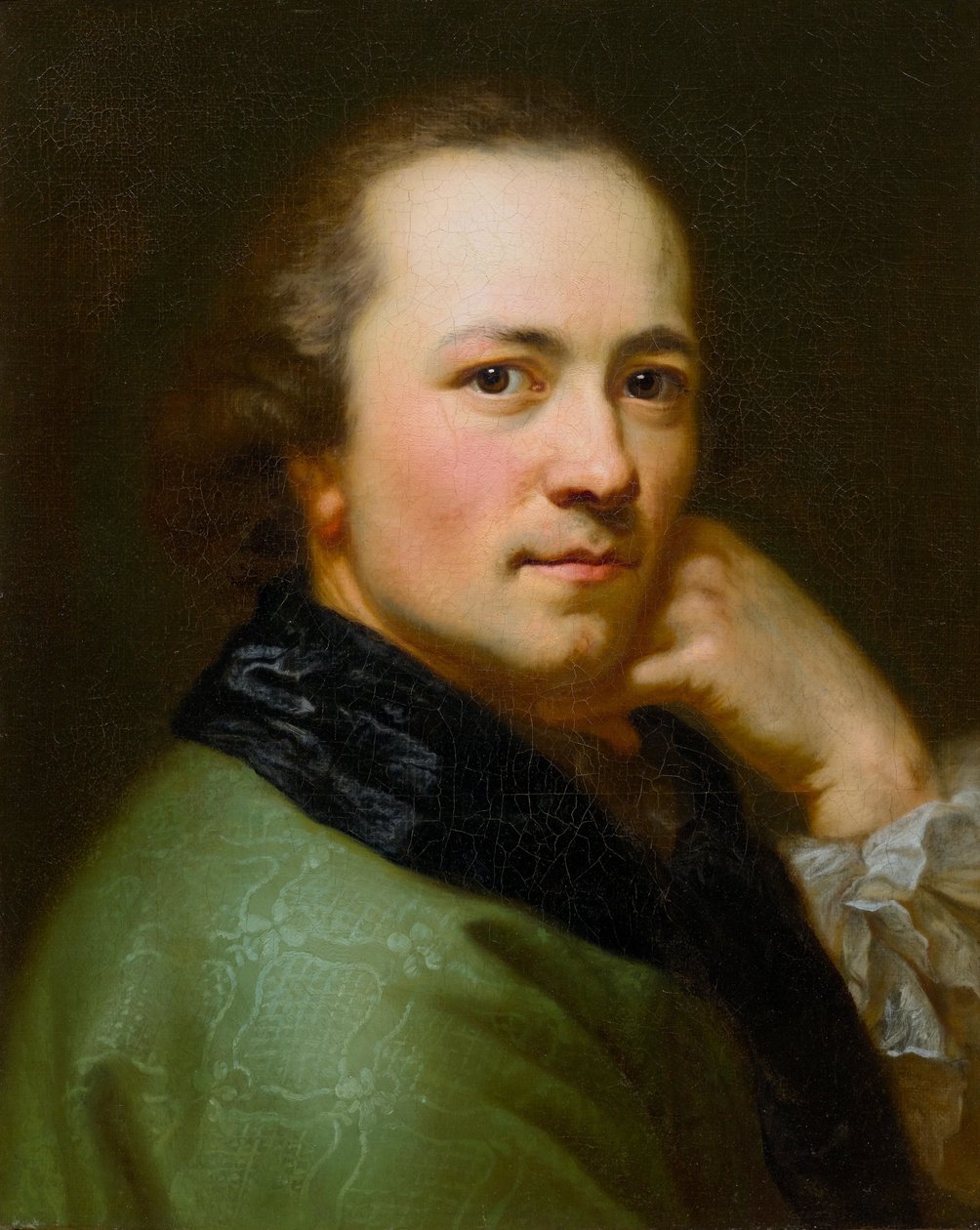 Autorretrato hacia la derecha con chaqueta de terciopelo verde de Anton Graff