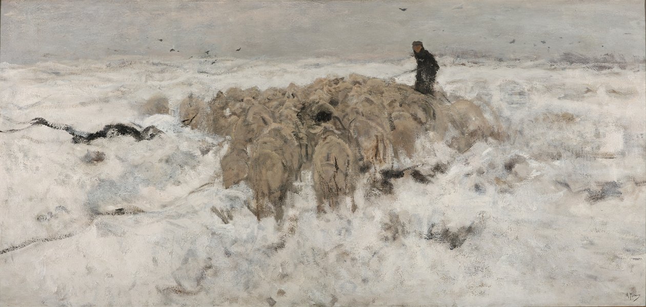 Rebaño de ovejas en la nieve de Anton Mauve