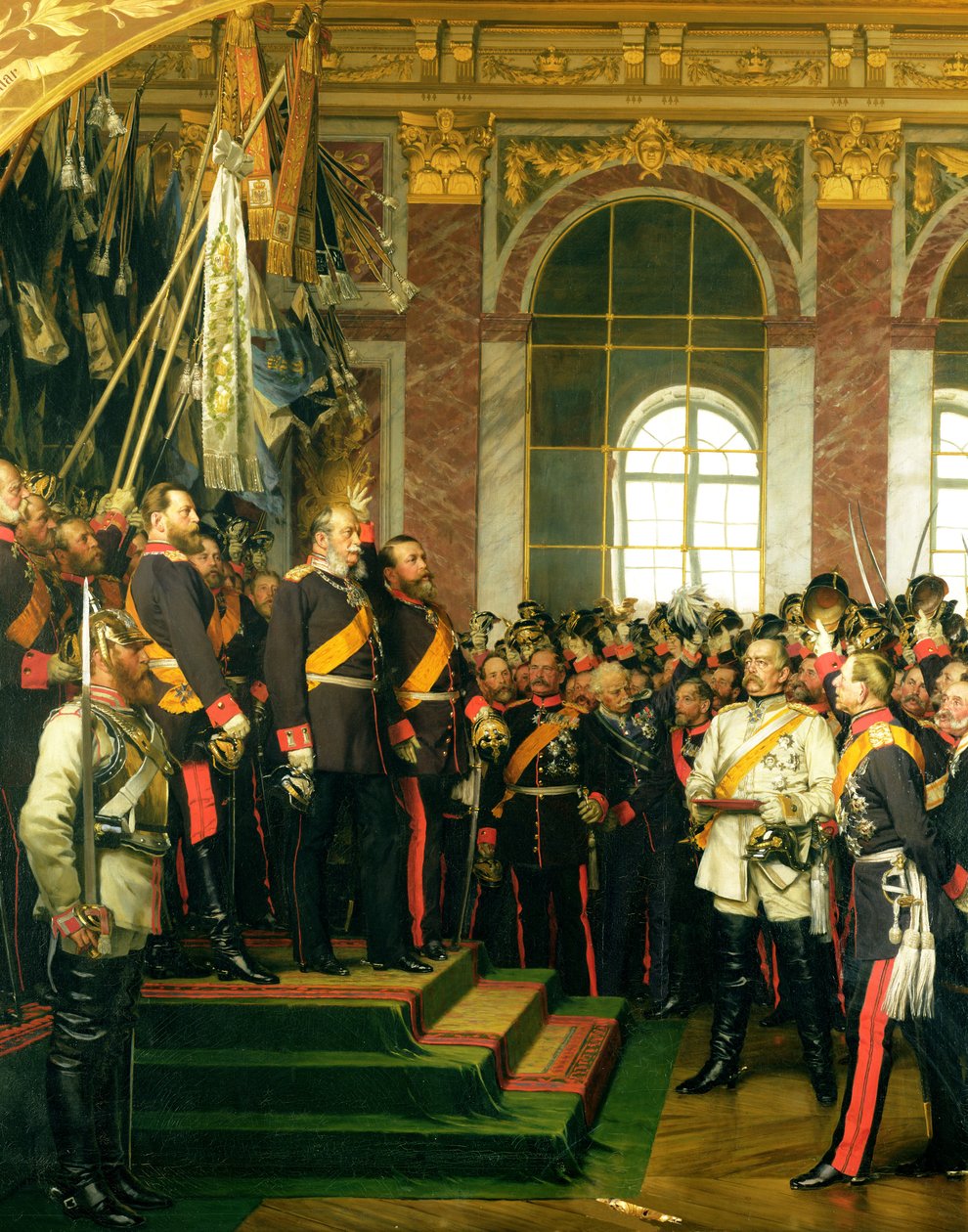 La proclamación de Guillermo como Kaiser del nuevo Imperio Alemán, en el Salón de los Espejos de Versalles el 18 de enero de 1871, pintado en 1885 de Anton Alexander von Werner