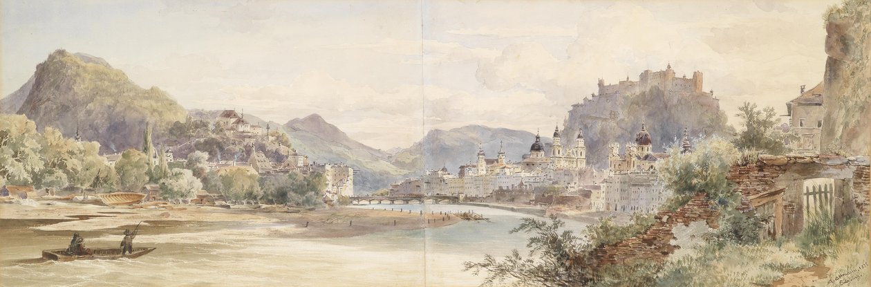 Alemán: Panorama de la ciudad de Salzburgo con la fortaleza de Hohensalzburg de Anton Altmann