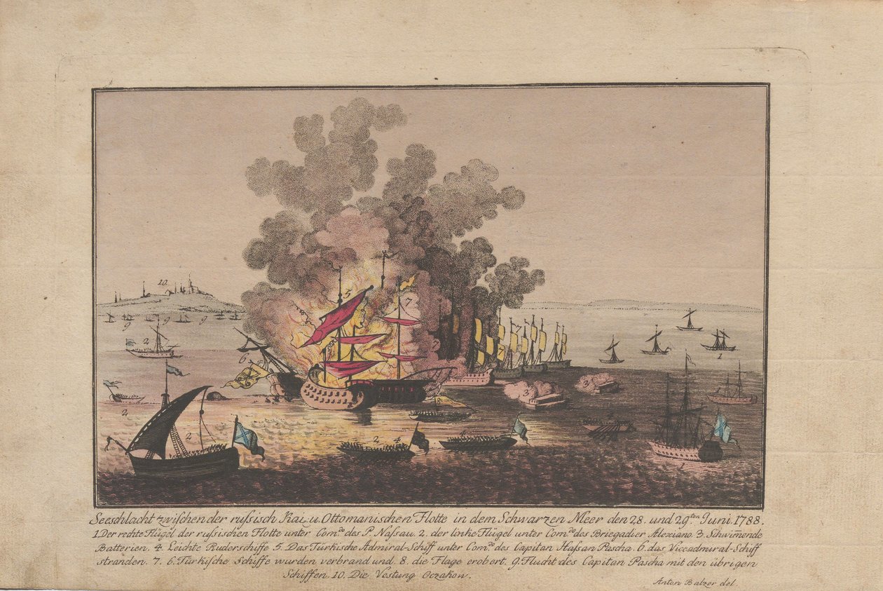 Batalla naval entre la flota rusa y otomana en el Mar Negro el 28 y 29 de junio de 1788, 1788 de Anton Balzer