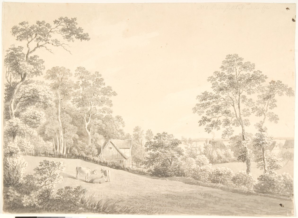 Paisaje con casa y vacas junto al Elba de Anton Carl Dusch