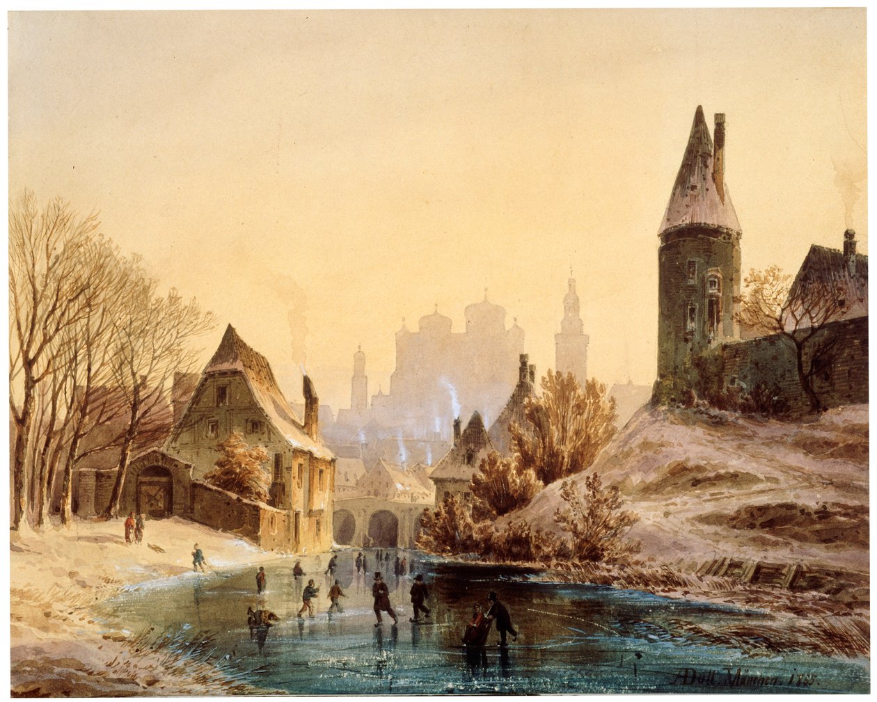 Pista de patinaje sobre un río, 1855 de Anton Doll