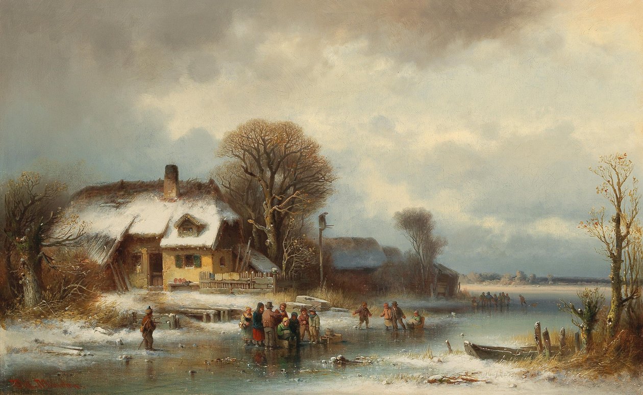 Paisaje invernal con patinadores sobre hielo de Anton Doll