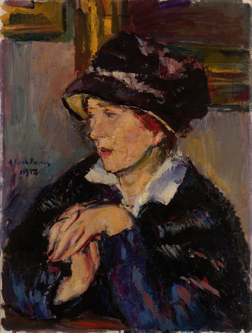 Mujer con un Sombrero Oscuro, 1917 de Anton Faistauer