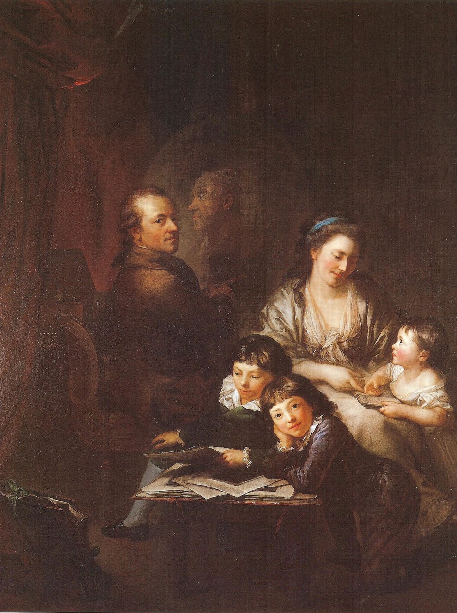 La familia del artista ante el retrato de Johann Georg Sulzer de Anton Graff