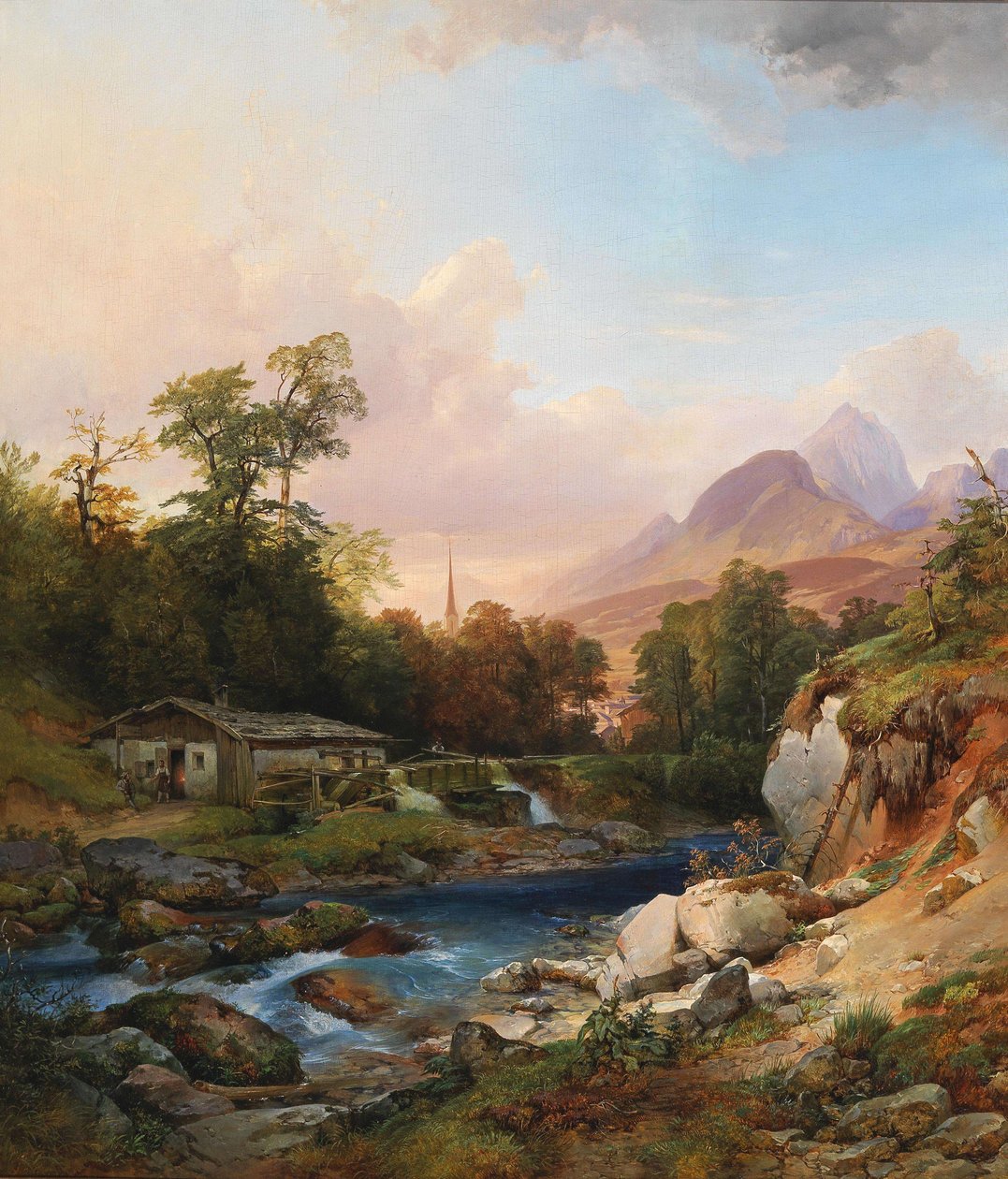 Un paisaje de montaña con una herrería de Anton Hansch