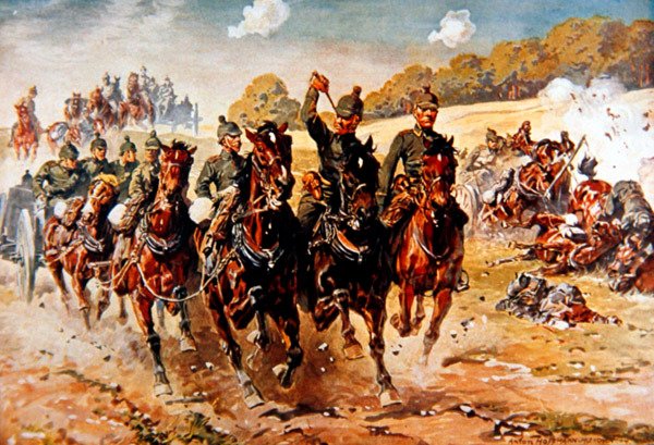 Artillería de campo alemana galopa hacia la acción bajo fuego de Anton Hoffmann