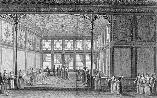 Interior de una sala de dibujo en el Palacio de Topkapi de la Sultana Hadidge, hermana de Selim III de Anton Ignaz (after) Melling