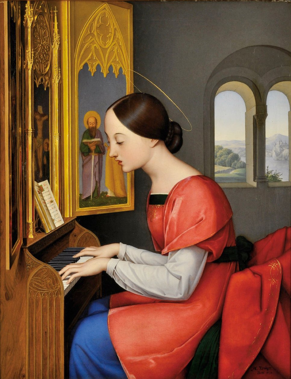 Santa Cecilia de Roma tocando el órgano - Pintura de Anton Josef Drager (Joseph Anton Draeger) (1794-1833) de Anton Josef Dräger