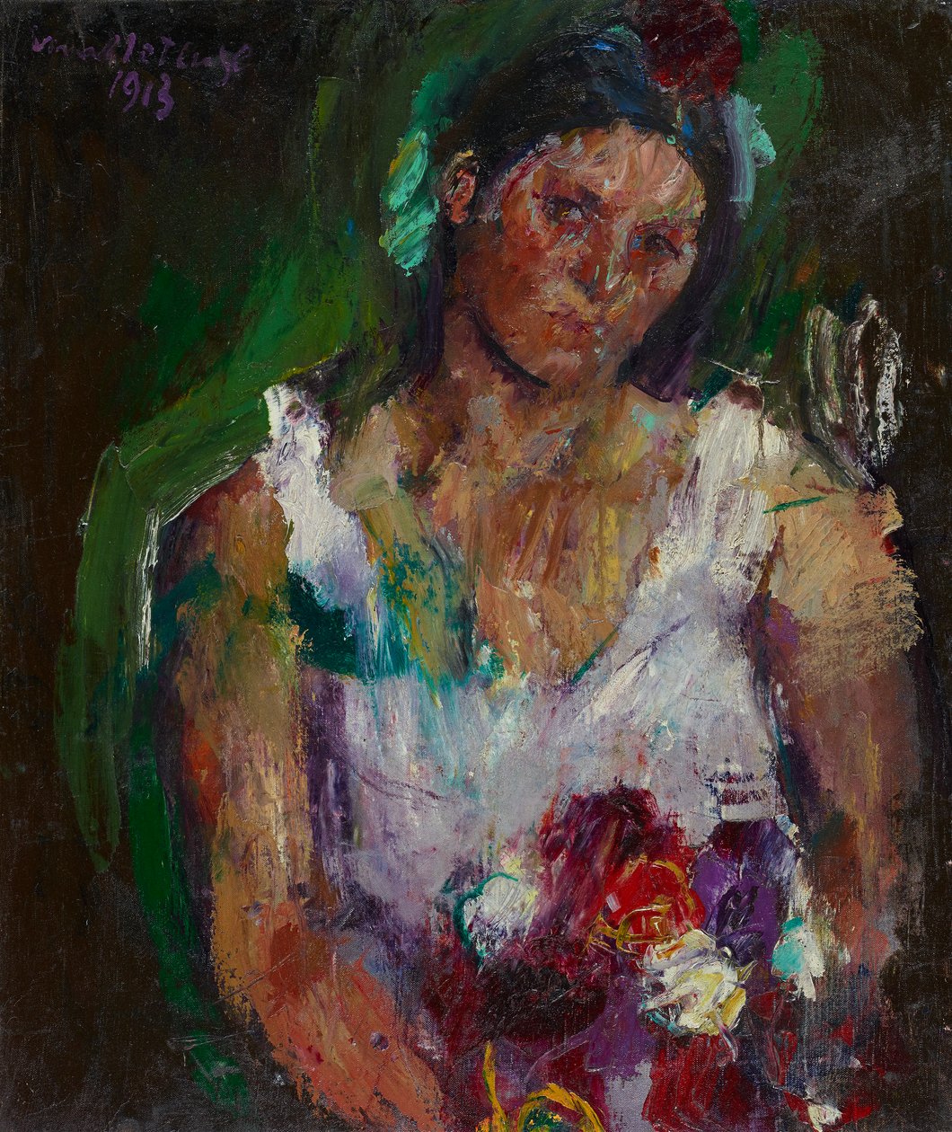 La esposa del artista con flores. de Anton Kolig