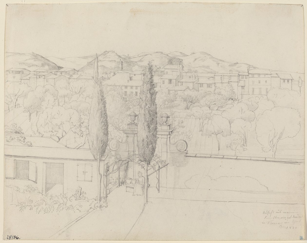 Vista desde mi ventana, via valfonda en Florencia (Jardines en Florencia vistos desde la ventana del artista) de Anton Krüger