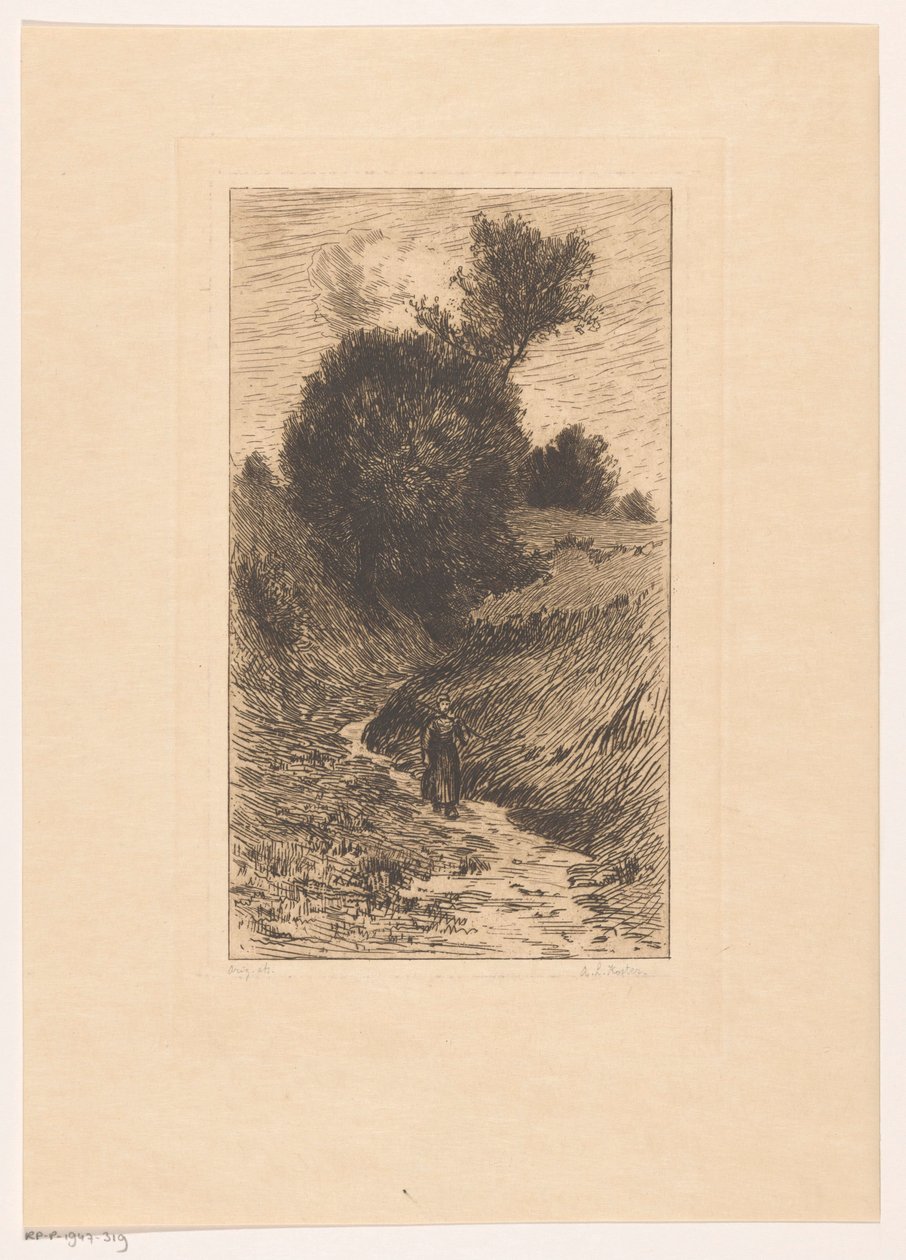 Mujer en un camino hueco de Anton L. Koster (signed by artist)