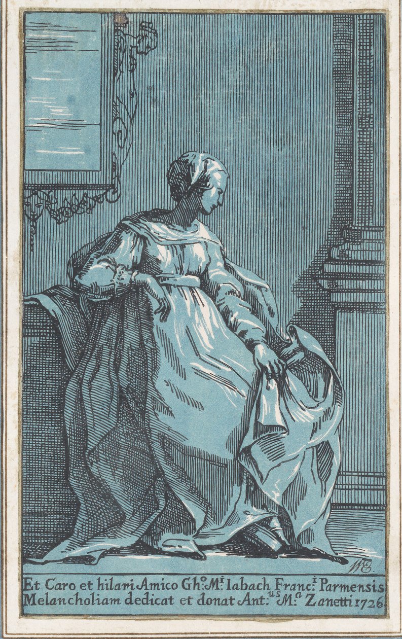 Mujer sentada en la habitación Melancolía, 1726 de Anton Maria Zanetti