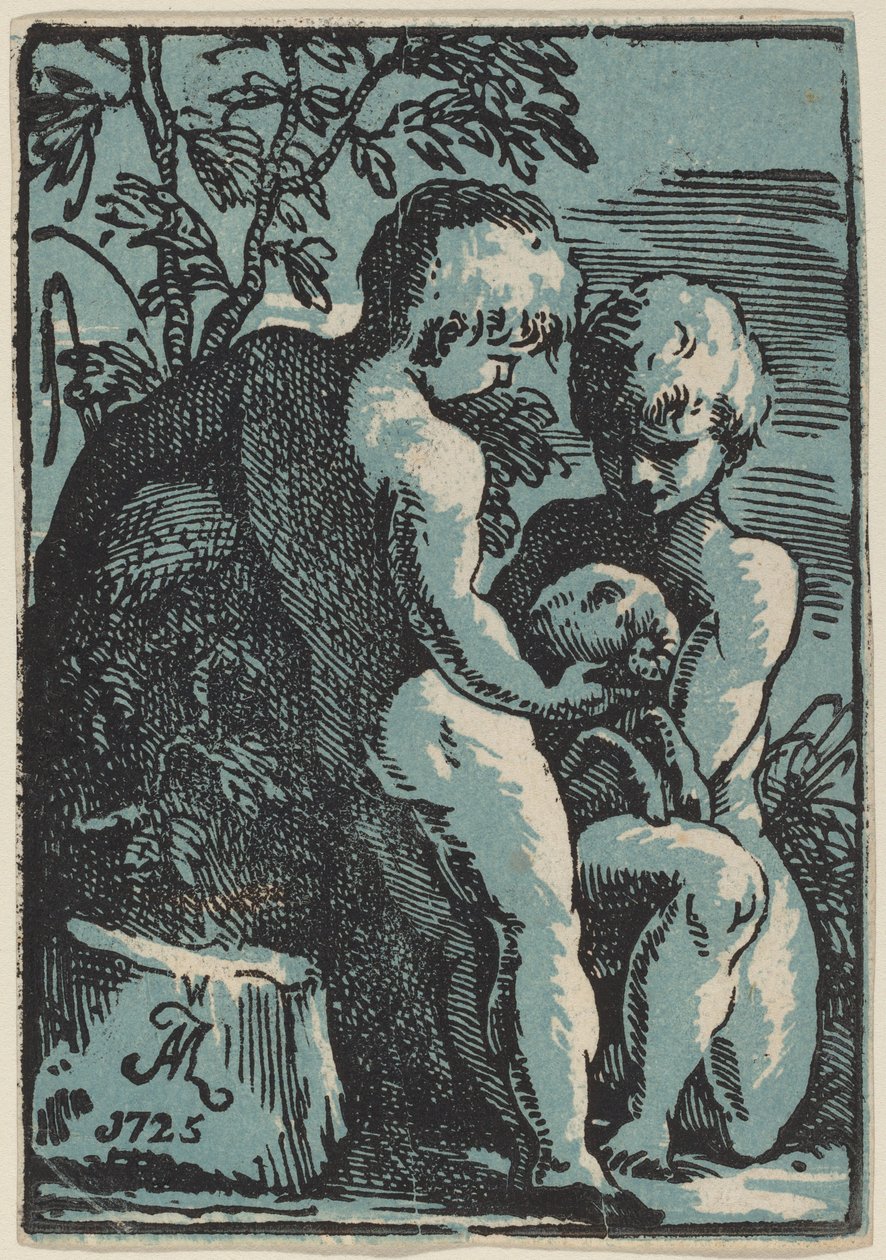 Dos niños acariciando un cordero de Anton Maria Zanetti I