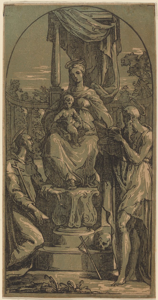 Madonna y el Niño en el Trono, San Jerónimo y San Francisco de Anton Maria Zanetti I, after Parmigianino
