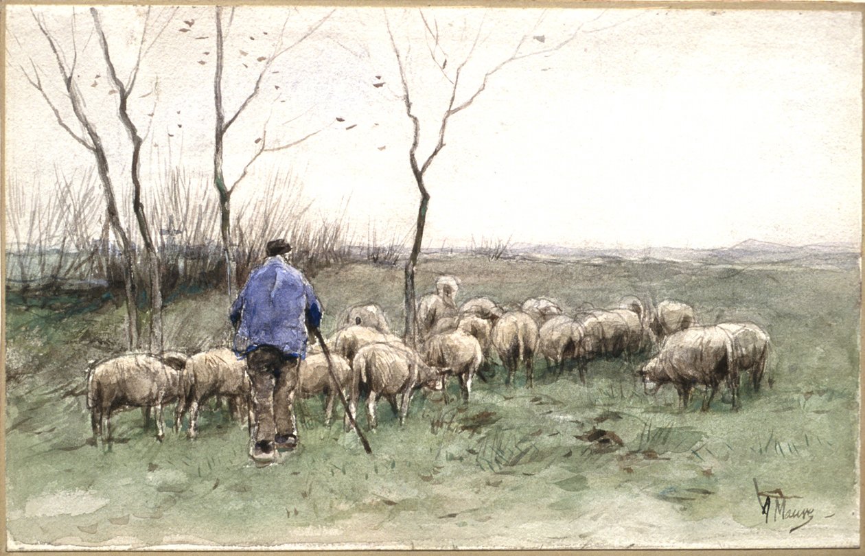 Un pastor y su rebaño de Anton Mauve