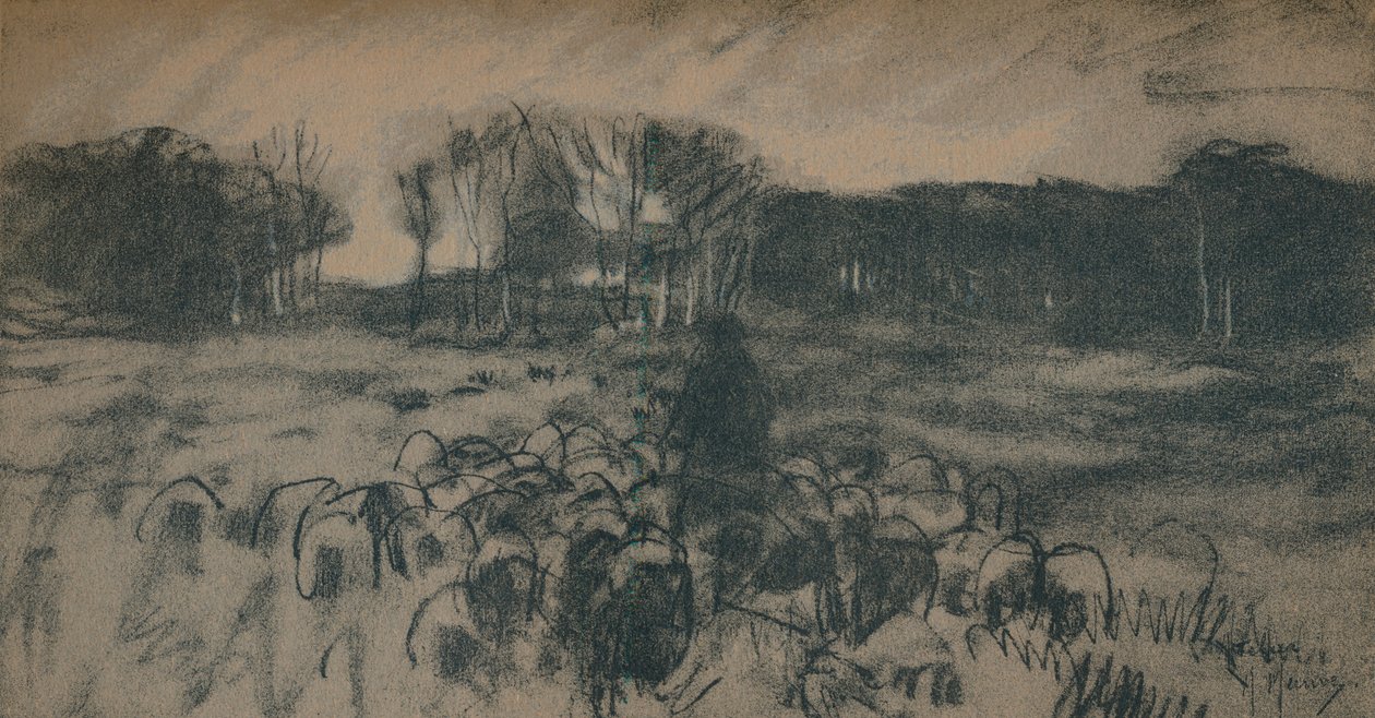 Un boceto de un pastor y su rebaño, siglo XIX de Anton Mauve