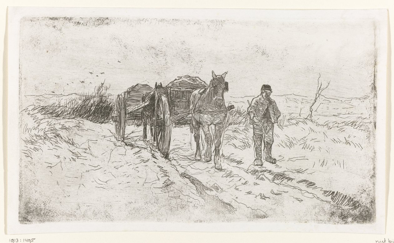 Granjero junto a dos carros tirados por caballos de Anton Mauve