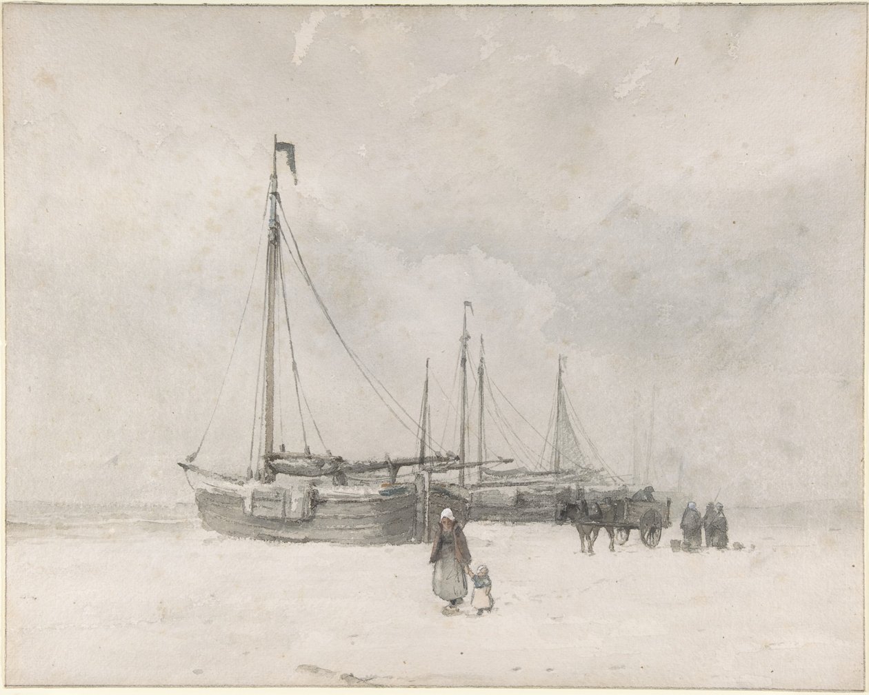 Barcos de pesca en la playa en invierno de Anton Mauve