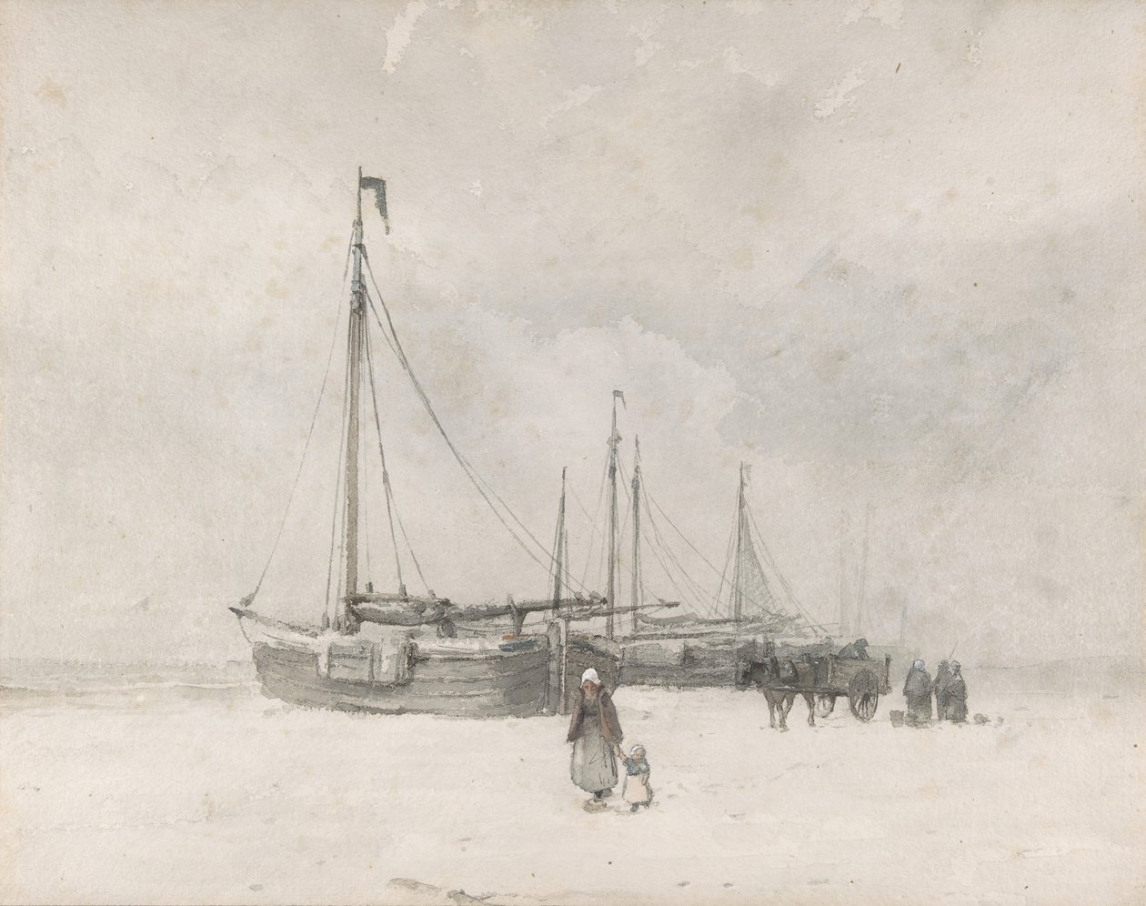 Barcos de pesca en la playa en invierno de Anton Mauve