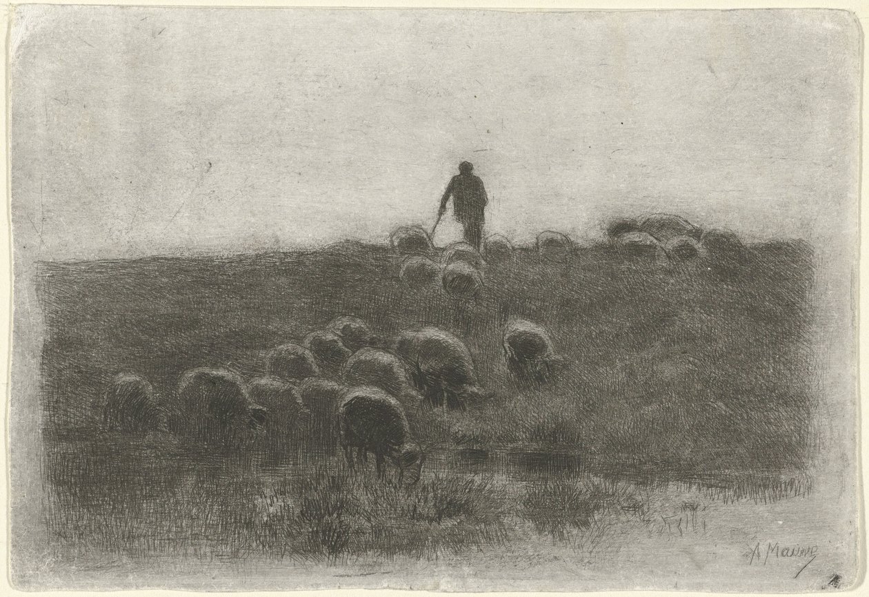 Pastor con rebaño de ovejas de Anton Mauve