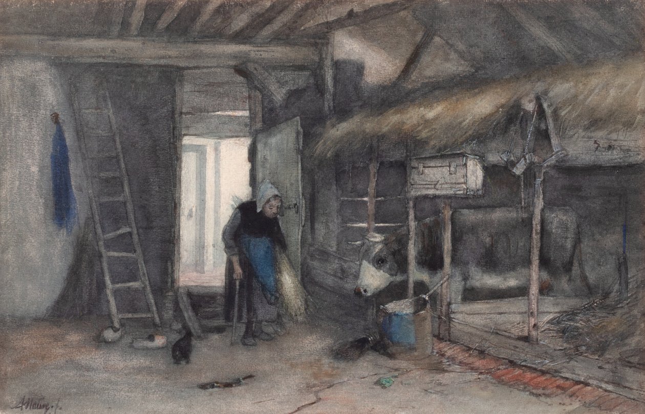 Tareas matinales, c.1845-65 (acuarela sobre papel) de Anton Mauve
