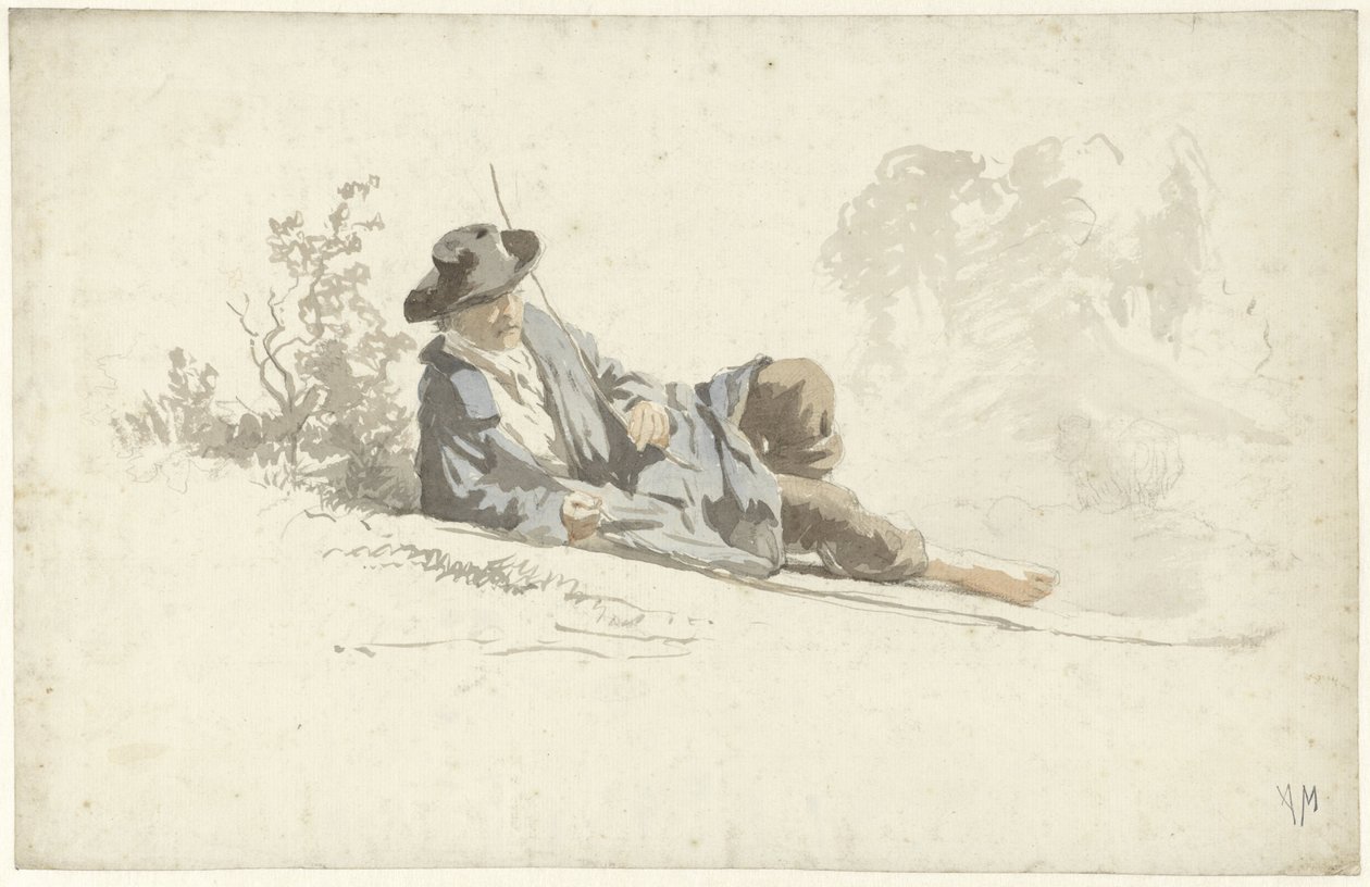 Hombre tumbado en el suelo, descansando de Anton Mauve