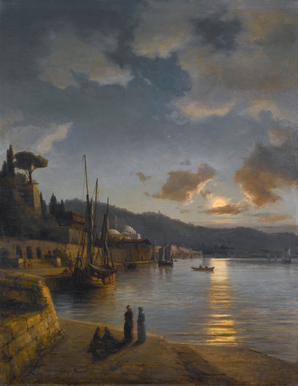 Un puerto turco a la luz de la luna de Anton Melbye