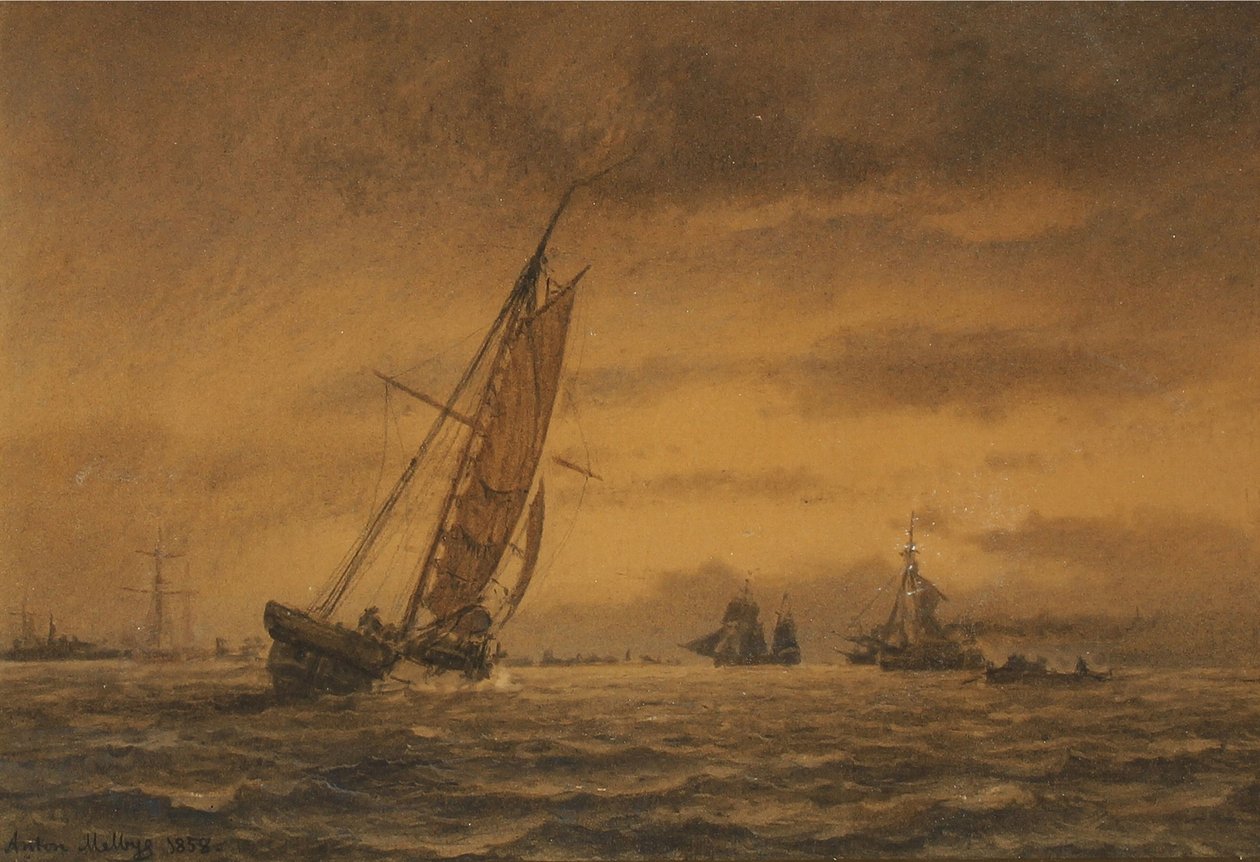 Numerosos veleros en el mar de Anton Melbye