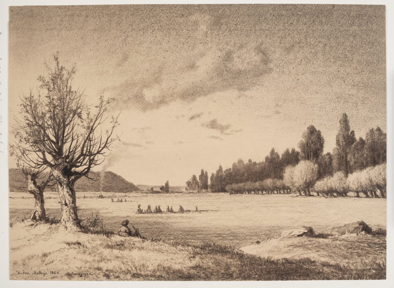 Paisaje abierto con un bosque en la distancia. Borgoña de Anton Melbye
