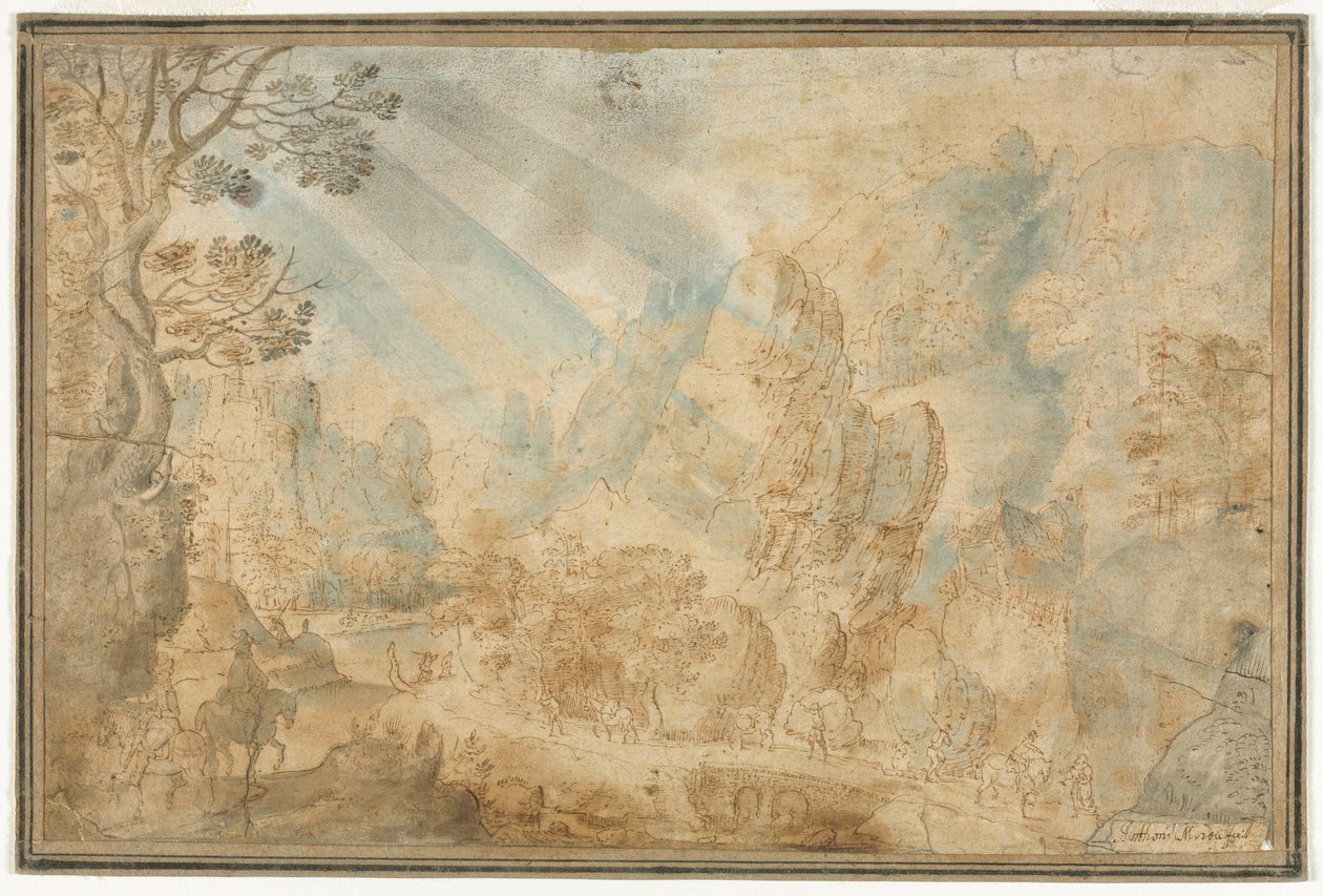 Paisaje montañoso con figuras, primera mitad de 1600 de Anton Mirou