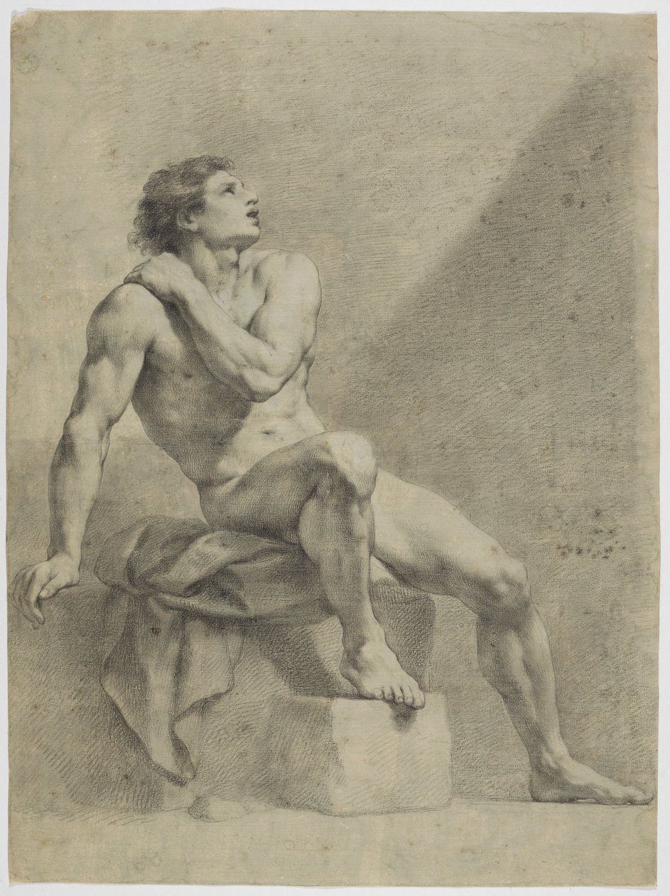 Desnudo masculino sentado, de perfil hacia la derecha, mirando hacia arriba de Anton Raphael Mengs