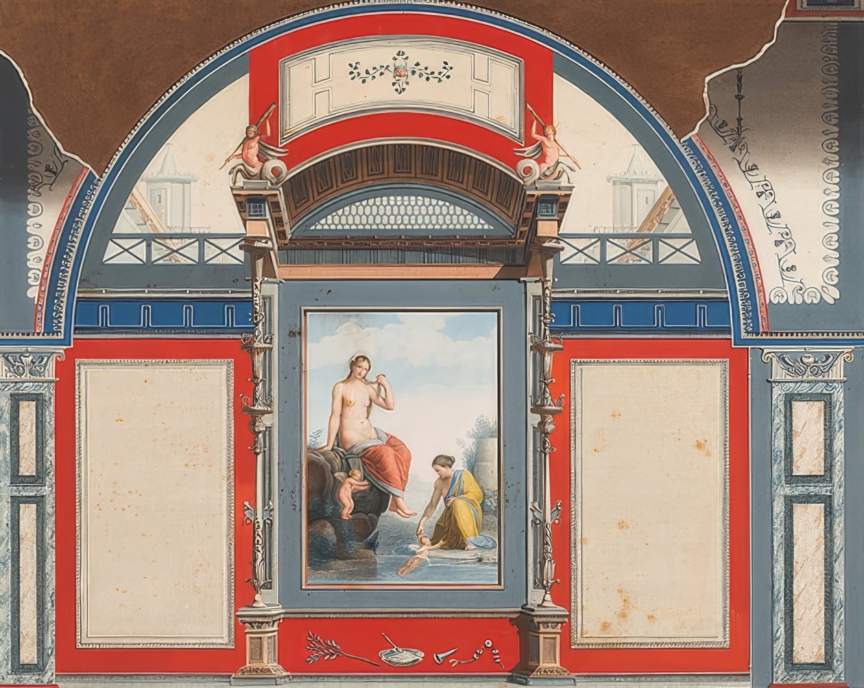 Mural de una casa romana en el terreno de la Villa Negroni en Roma, Venus y una ninfa con erotes. 1778 de Anton Raphael Mengs
