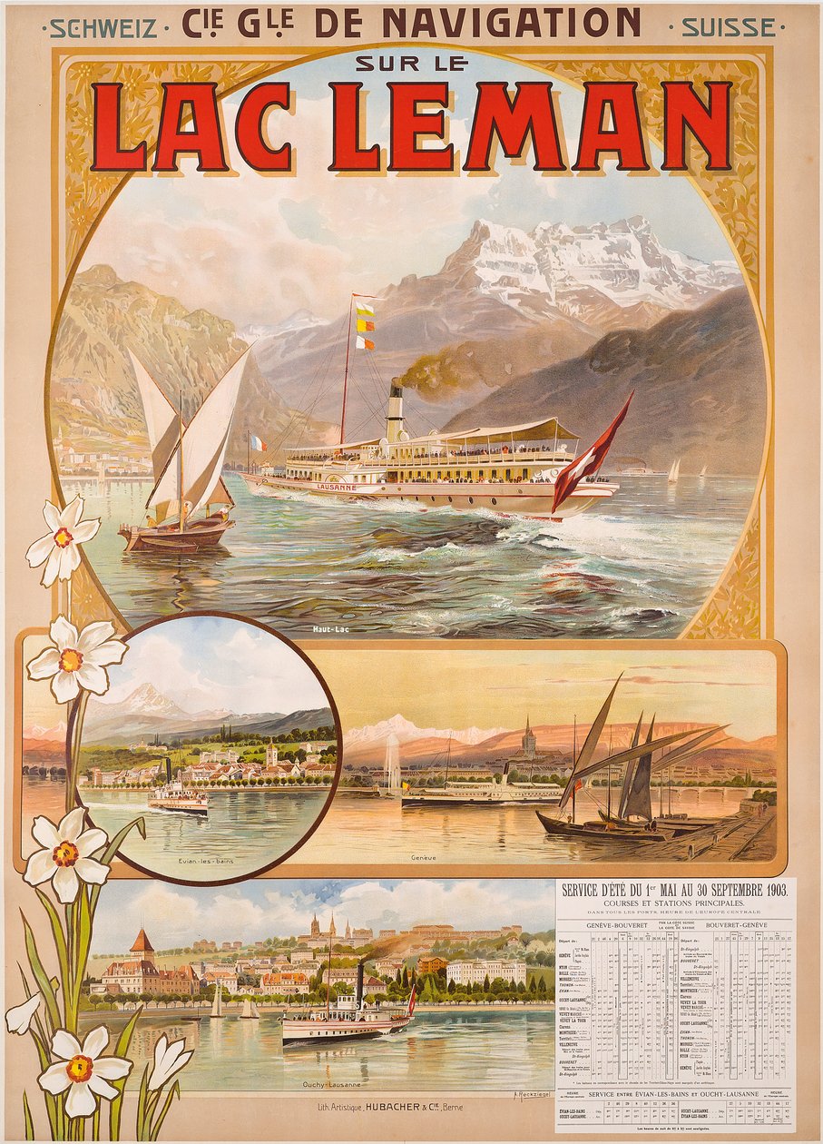 Póster publicitario del Lago Lemán (Lago de Ginebra), Suiza de Anton Reckziegel