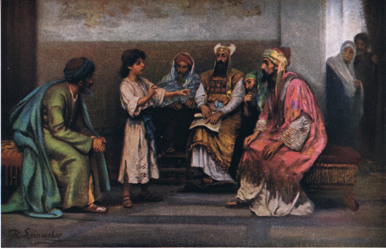 Cristo con los doctores en el templo, de la Historia de la Biblia de Hulbert publicada por The John Winston Company, 1932 de Anton Robert Leinweber