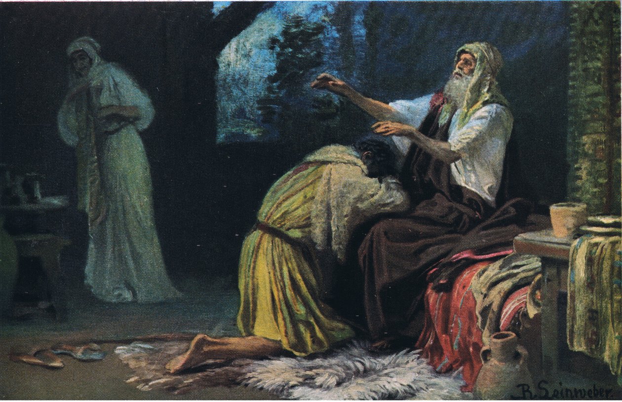 Isaac bendiciendo a Jacob, de Hulberts Story of the Bible publicado por The John Winston Company, 1932 de Anton Robert Leinweber