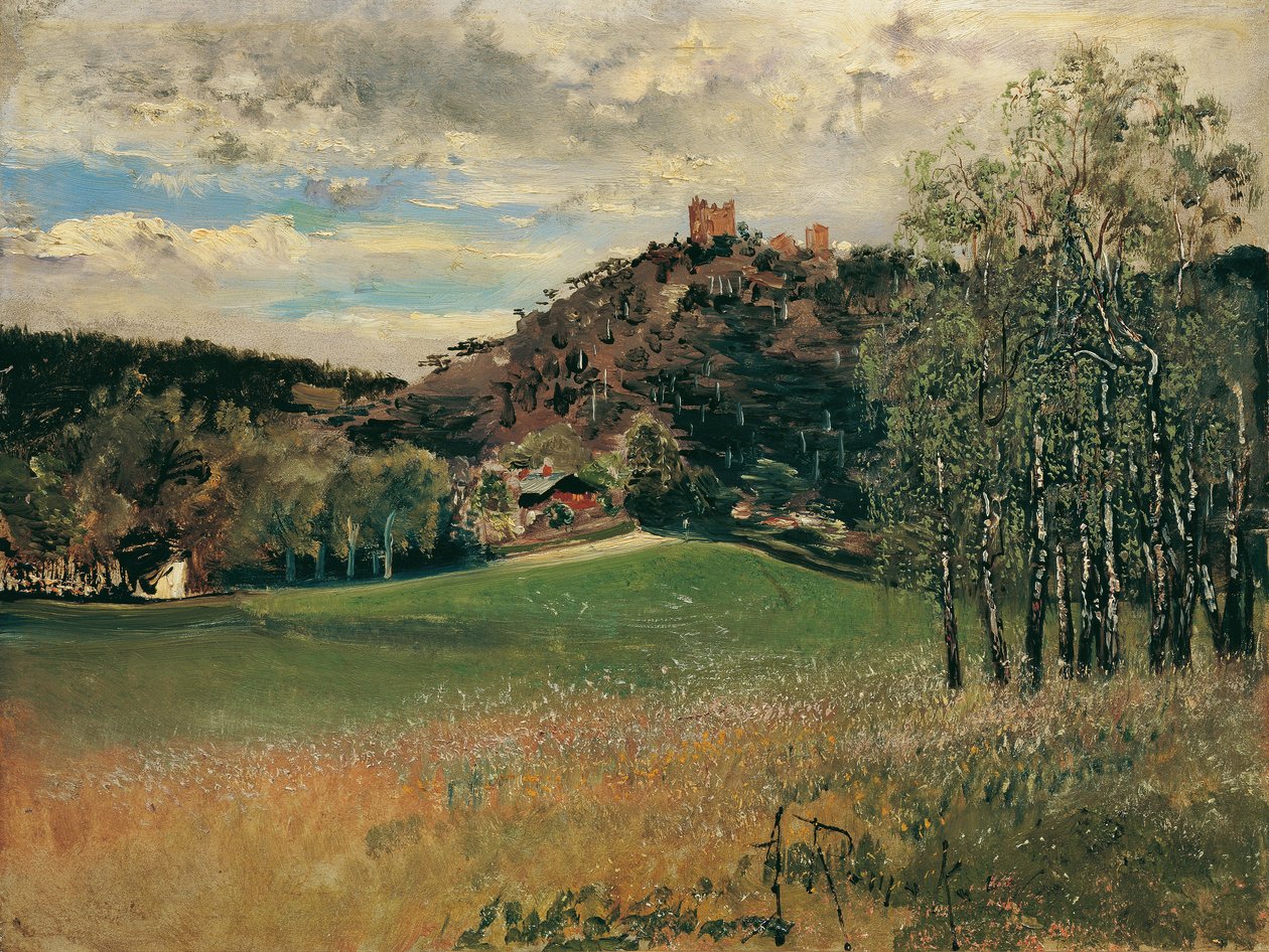 El Meiereiwiese en Vorderbrühl con las ruinas de Mödling de Anton Romako