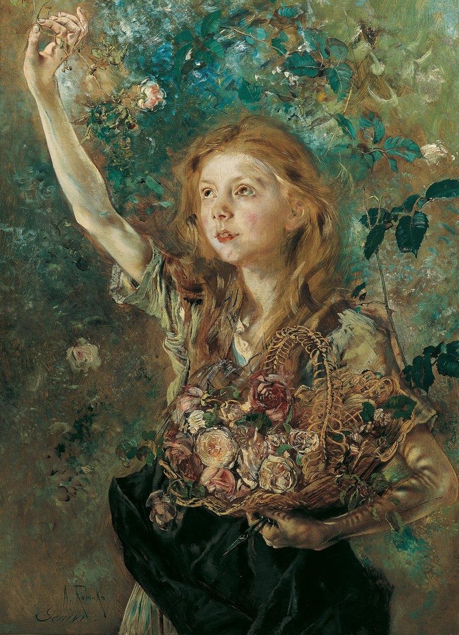 La recolectora de rosas, c. 1883-1884 de Anton Romako