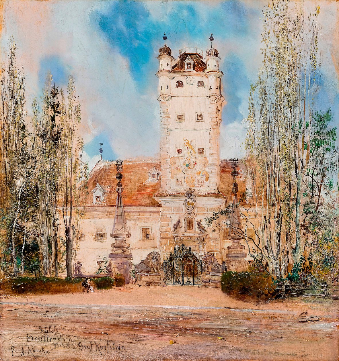 Vista exterior del castillo de Greillenstein en Austria - Pintura de Anton Romako (1832-1889) de Anton Romako