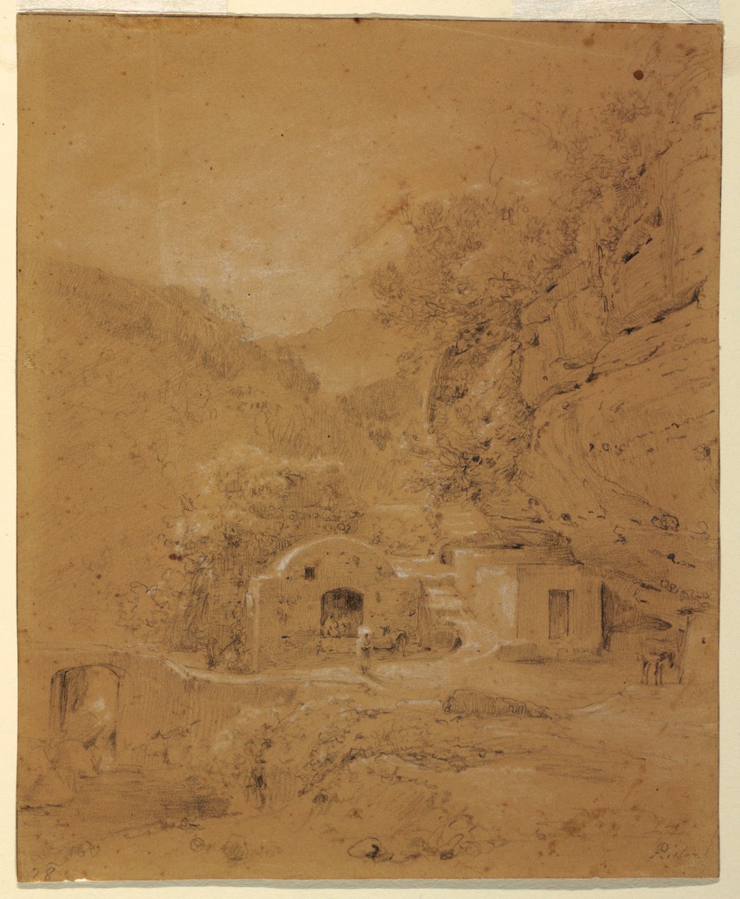 Dibujo, Vista del paisaje entre Nápoles y Salerno, 1820-30 de Anton Sminck Pitloo