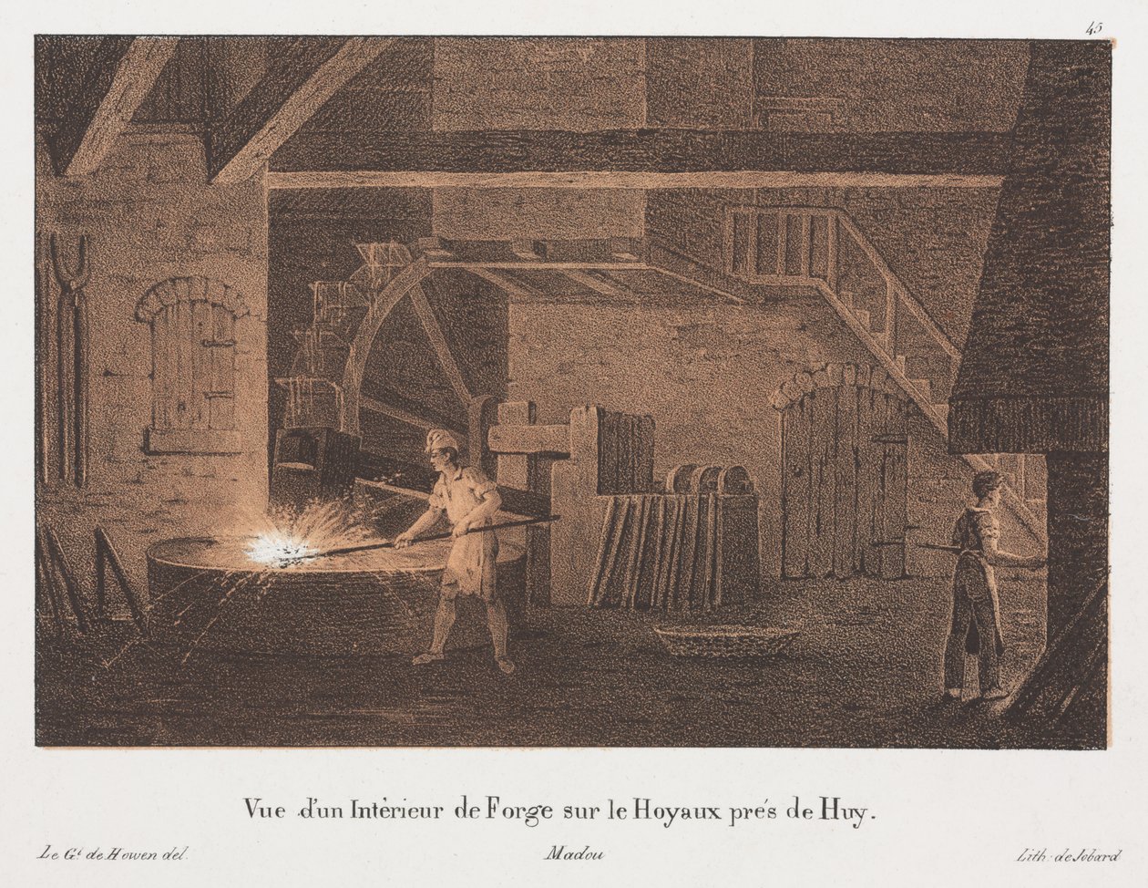 Interior de una forja cerca de Huy, Bélgica, grabado por Jean-Baptiste Jobard (1792-1861) de Anton de after Howen