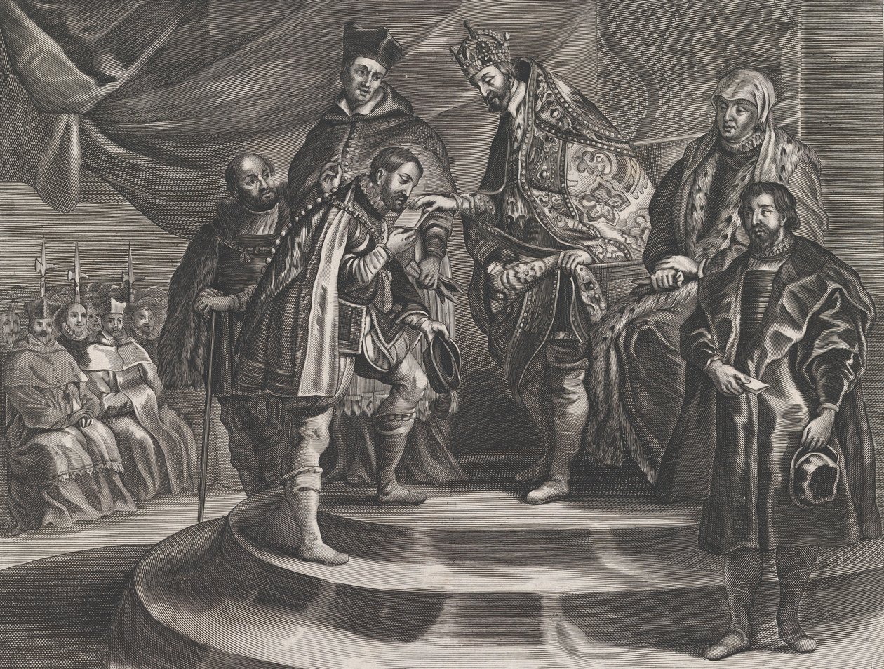 Placa 25: Felipe coronado Rey de España por su padre, Carlos V, de Guillielmus Becanus, 1636 de Anton van der Does