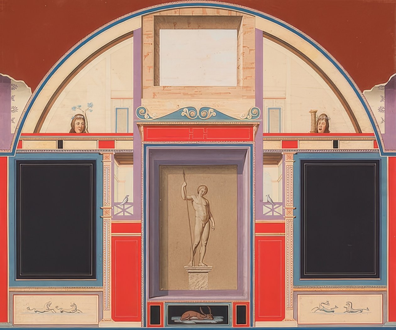 Pintura mural de una casa romana en el terreno de la Villa Negroni en Roma, estatua de Adonis. Alrededor de 1801 de Anton von Maron