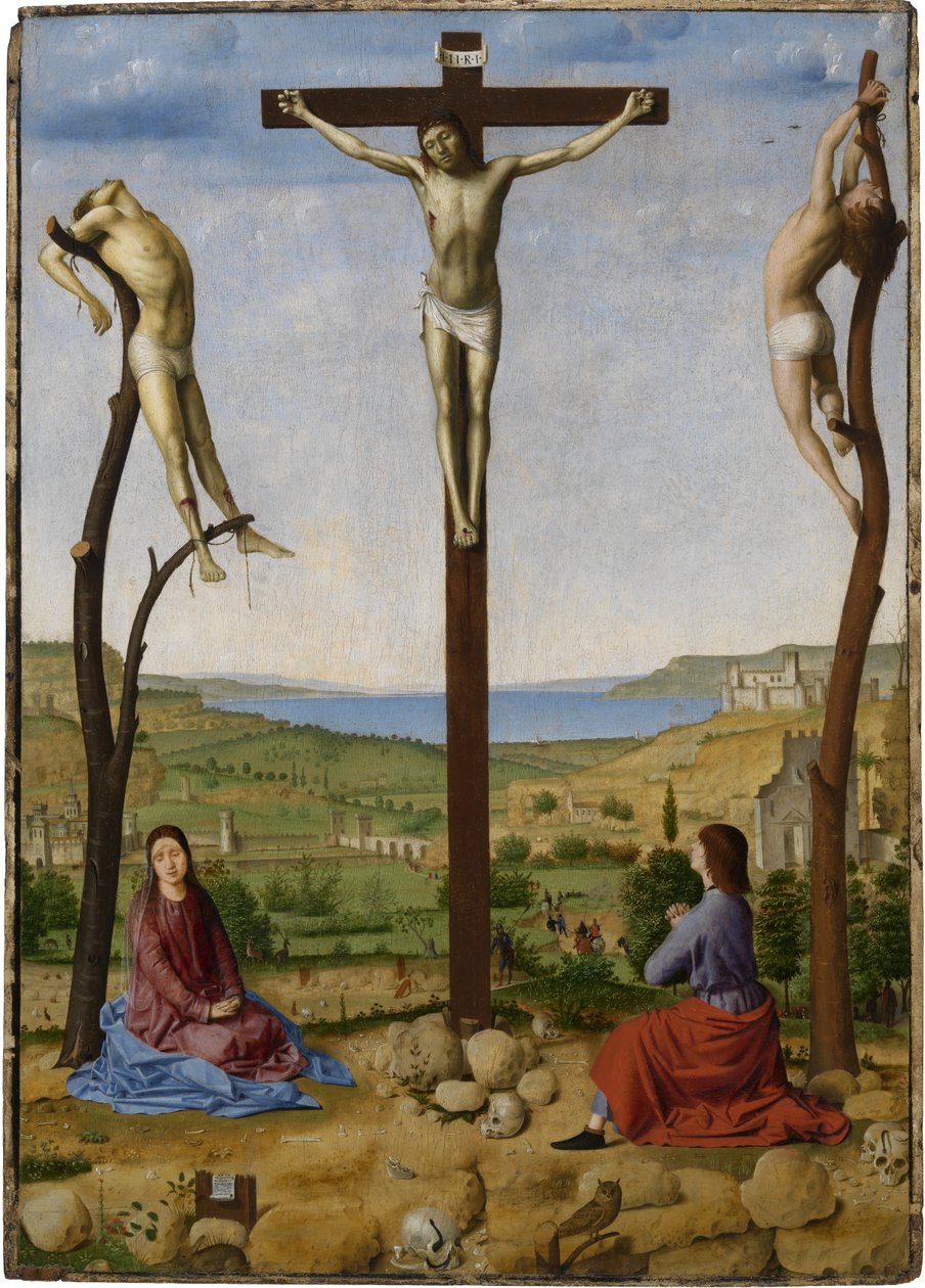 Crucifixión con Santa María y San Juan Evangelista de Antonello da Messina